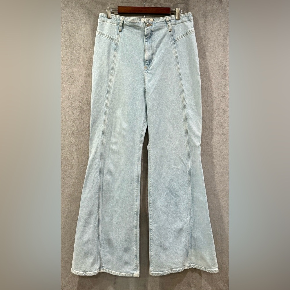 We The Free Free People Sz 32 Florence Flare Leg High Rise Blue Jeans Hippie Y2K - Picture 2 of 11